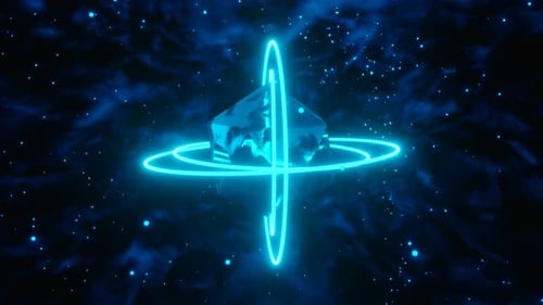 Loop Motion Graphics Of Black Rotation SphereWith Neon Orbits