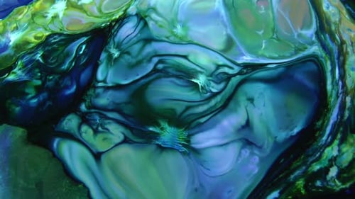 Abstract Fluid Motion with Swirling Green and Blue
