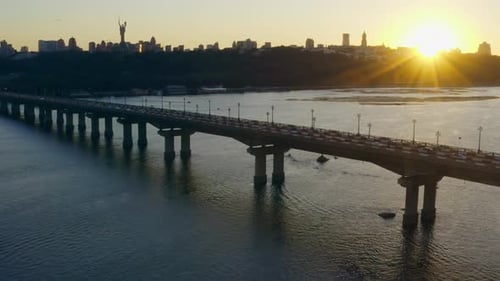 Sunset City Bridge Kyiv Transport Traffic Dnipro