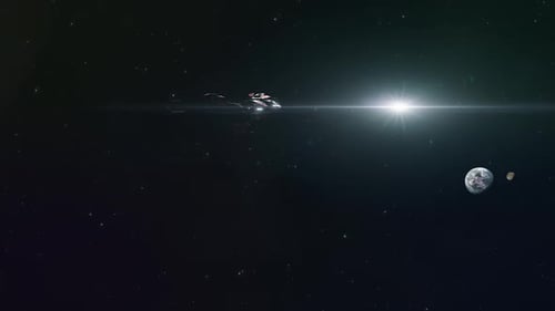 Le vaisseau spatial de croisière de science-fiction passe à une vitesse de distorsion