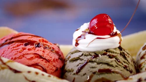 Delicious Banana Split with Chocolate Sauce and Cherry