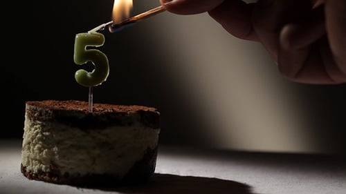 Birthday Candle Lit on Small Cake Slice