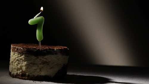Lighting Number Seven Candle on Chocolate Cake