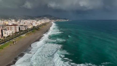 Sea waves in a storm aerial view 4 K