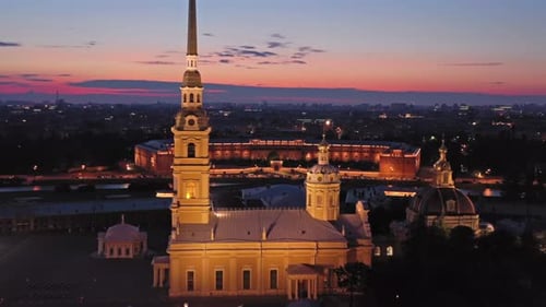Aerial Night View of Peter and Paul Fortress