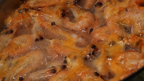 Shrimp Simmering in a Pot on the Stove
