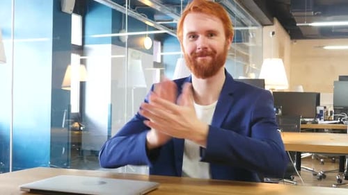 Clapping Man in Office, Applauding Man with Red Hairs
