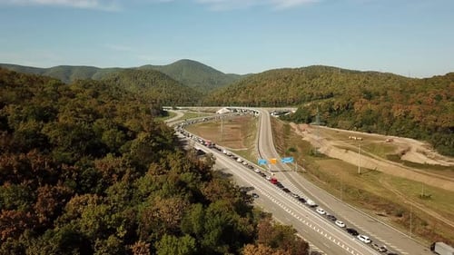 Autumn Aerial Footage of Transport Junction Traffic Cross Road Junction Day View From Above