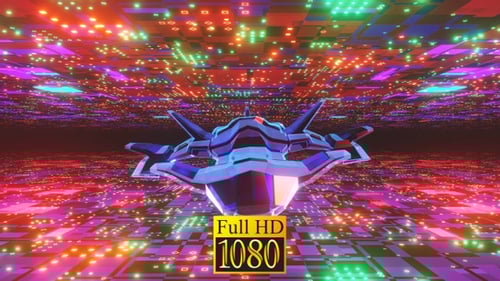 Futuristic Spaceship Flying Through Neon Digital Tunnel Loop