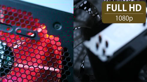 Computer Fan Spinning with Red Illumination Close Up