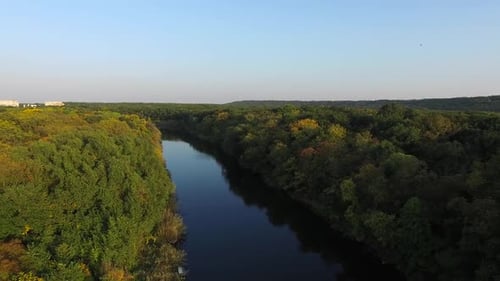 Nature. River Turns Among the Trees. View From Above