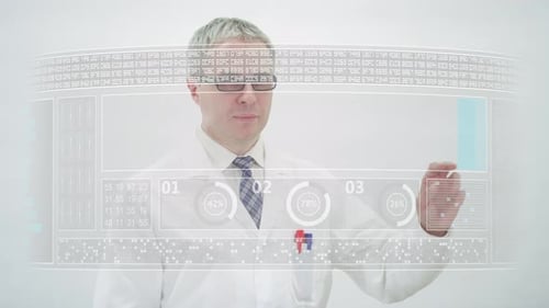 Screen with PHYSICS Text in Front of a Scientist