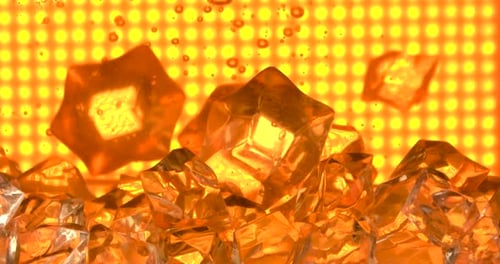 Ice Cubes Falling on Yellow Background