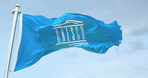 Realistic UNESCO Flag Waving in Clear Sky
