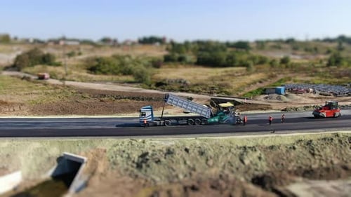 Aerial Viev Making New Asphalt at Road Construction