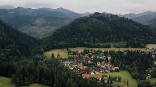 Aerial View Picturesque Mountain Village