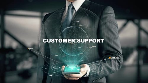 Empresario con concepto de holograma de soporte al cliente