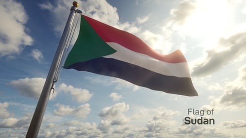 Realistic Sudan Flag Waving in the Wind with Sunny Sky