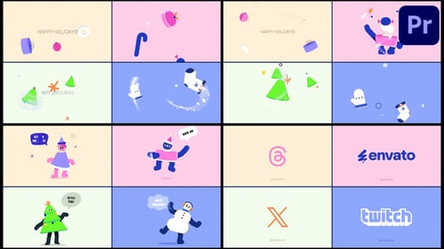 New Year Morphing Characters Logo Openers for Premiere Pro MOGRT