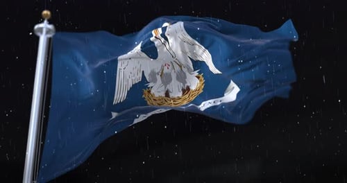 Realistic Louisiana State Flag Waving in Rain Animation