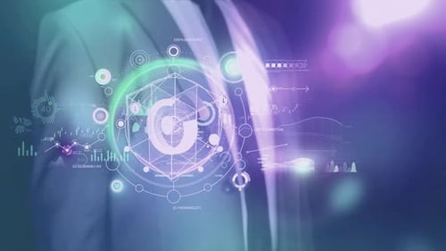 Unrecognizable Man Works With Infographics In Augmented Reality HD