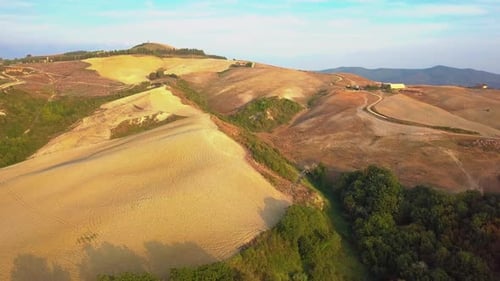 Aerial Nature Landscape Beautiful Hills Forests Fields and Vineyards of Tuscany, Italy