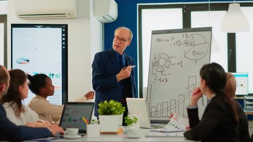 Professionals Collaborate on Business Strategy in Modern Office