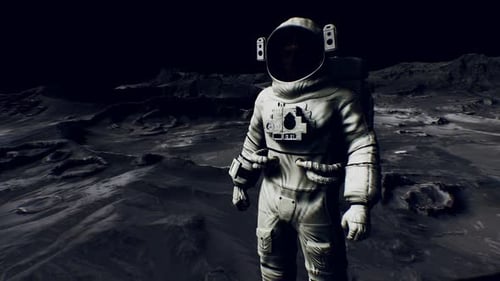 Futuristic 3D Astronaut Standing on Moon Surface Animation