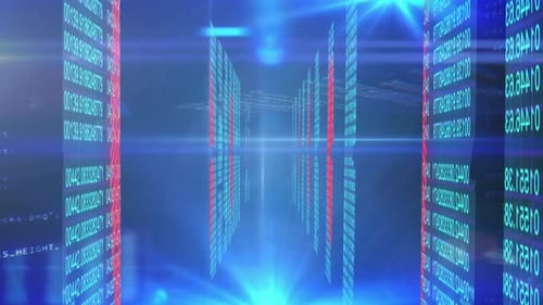 Flying Through Futuristic Digital Data Code Tunnel