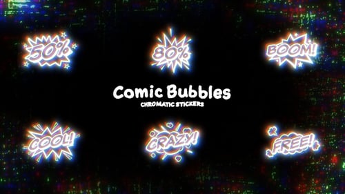 Animated Glitch Neon Comic Text Bursts Pack