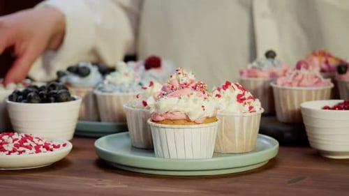 Delicious Cupcakes Decorated with Frosting and Sprinkles