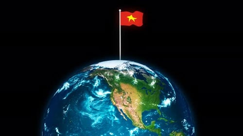 Vietnam Flag Waving on Rotating 3D Earth Globe