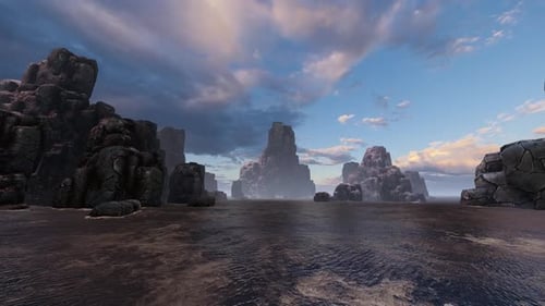 Mountains And Rocks In The Ocean