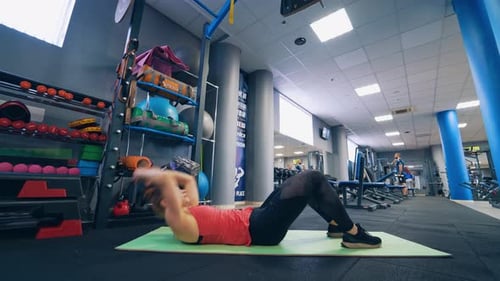 Attractive fit woman works out. Fitness girl performing exercises at gym