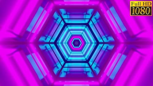 Futuristic Neon Geometric Hexagon Tunnel Loop