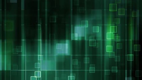 Digital Grid with Moving Green Glowing Squares Loop