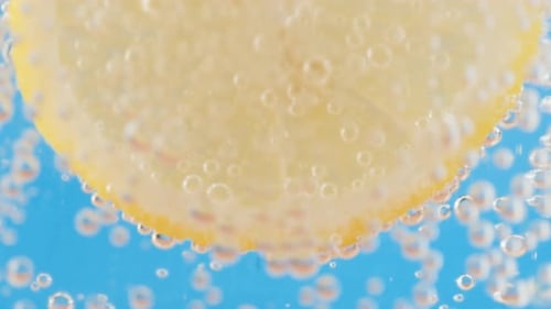 Lemon Slice in Sparkling Water Close-Up