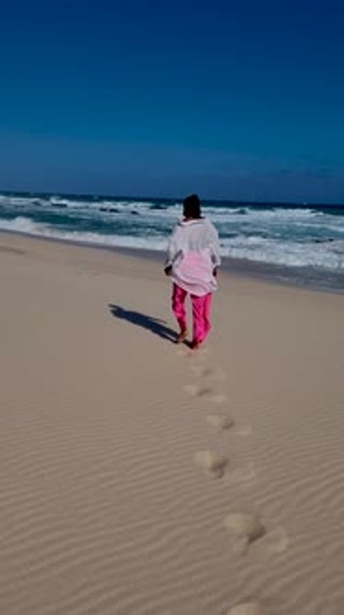 Woman Walking at the Beach De Hoop Nature Reserve South Africa Western Cape Most Beautiful Beach of