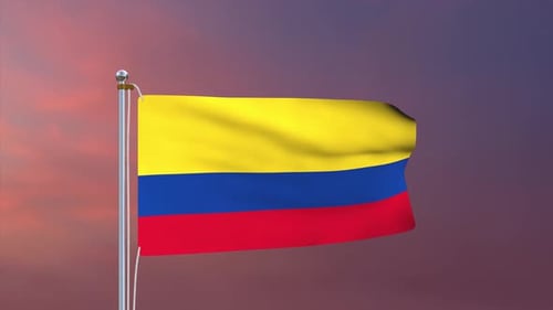 Waving Colombian Flag on a Flagpole