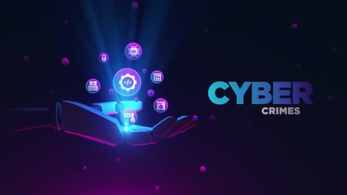 Futuristic Robotic Hand with Cyber Security Icons Animation