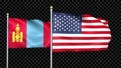 Realistic Waving National Flags of Mongolia and USA Animation