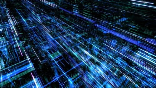 Abstract digital virtual city with technology and connection. 3D render 4K loop