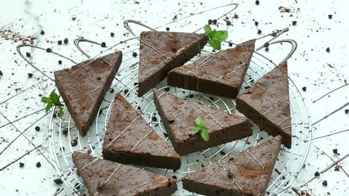 Chocolate Triangle Brownies with Icing and Mint