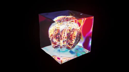Abstract 3D Brain Inside Prismatic Glass Cube Rotation