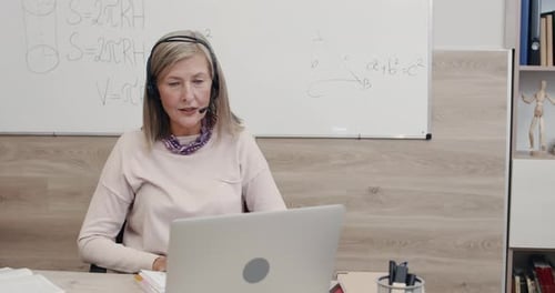 Woman Teaching Mathematics via Computer in Office