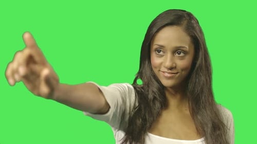 Woman Swiping On Green Screen Background