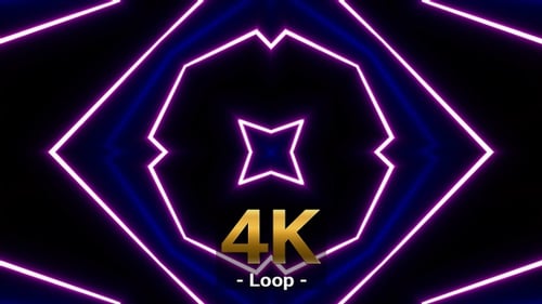 Abstract Glowing Geometric Kaleidoscope Neon Lines Loop Background