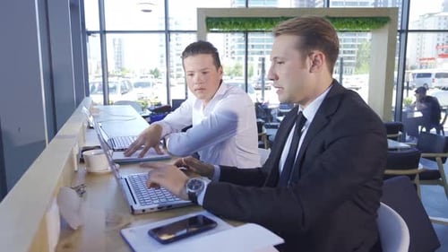 Young Professionals Collaborating on Laptops in Modern Office
