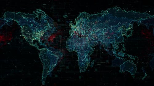 Futuristic Global Digital Network Map Connection Animation