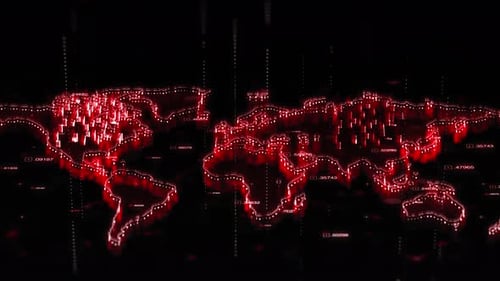 Red Digital World Map Data Visualization Animation